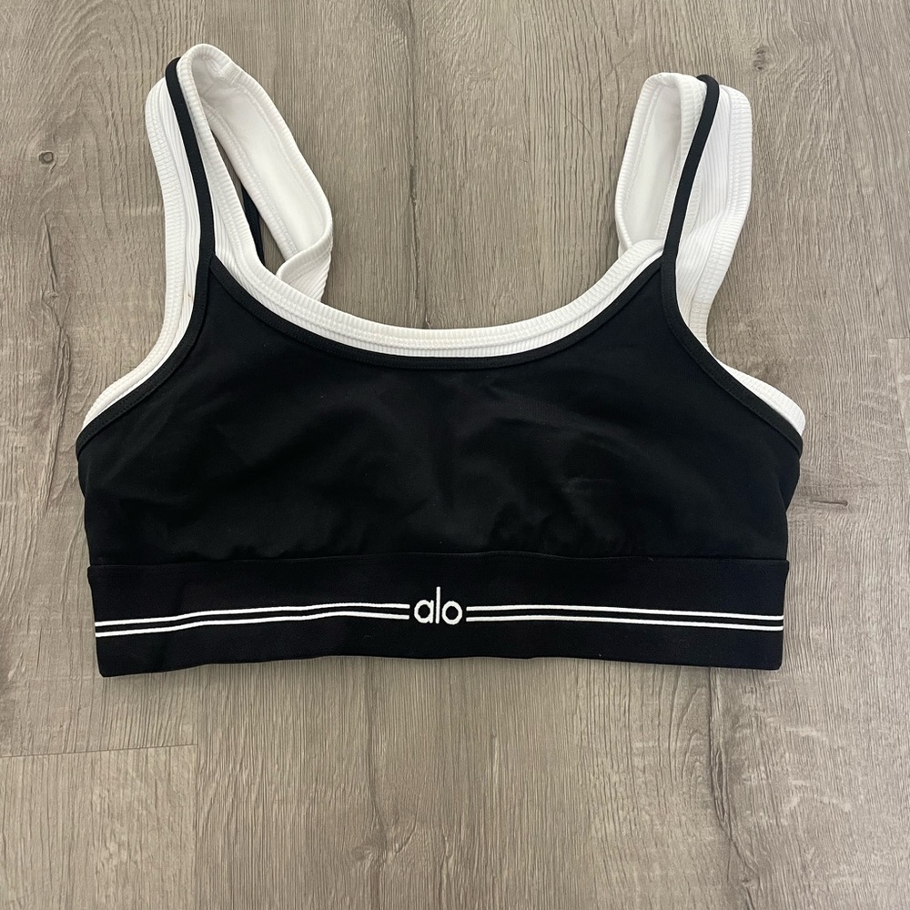 ALO Yoga Black and White Racerback Sports Bra